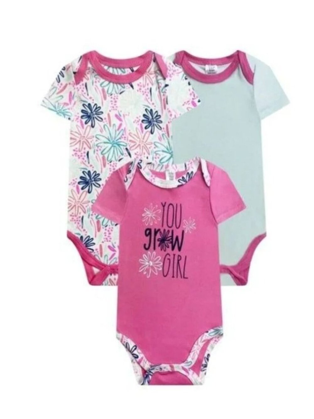 Baby Kiss 3Pk Short Sleeve Bodysuits - You Grow Girl 0 - 3 Months